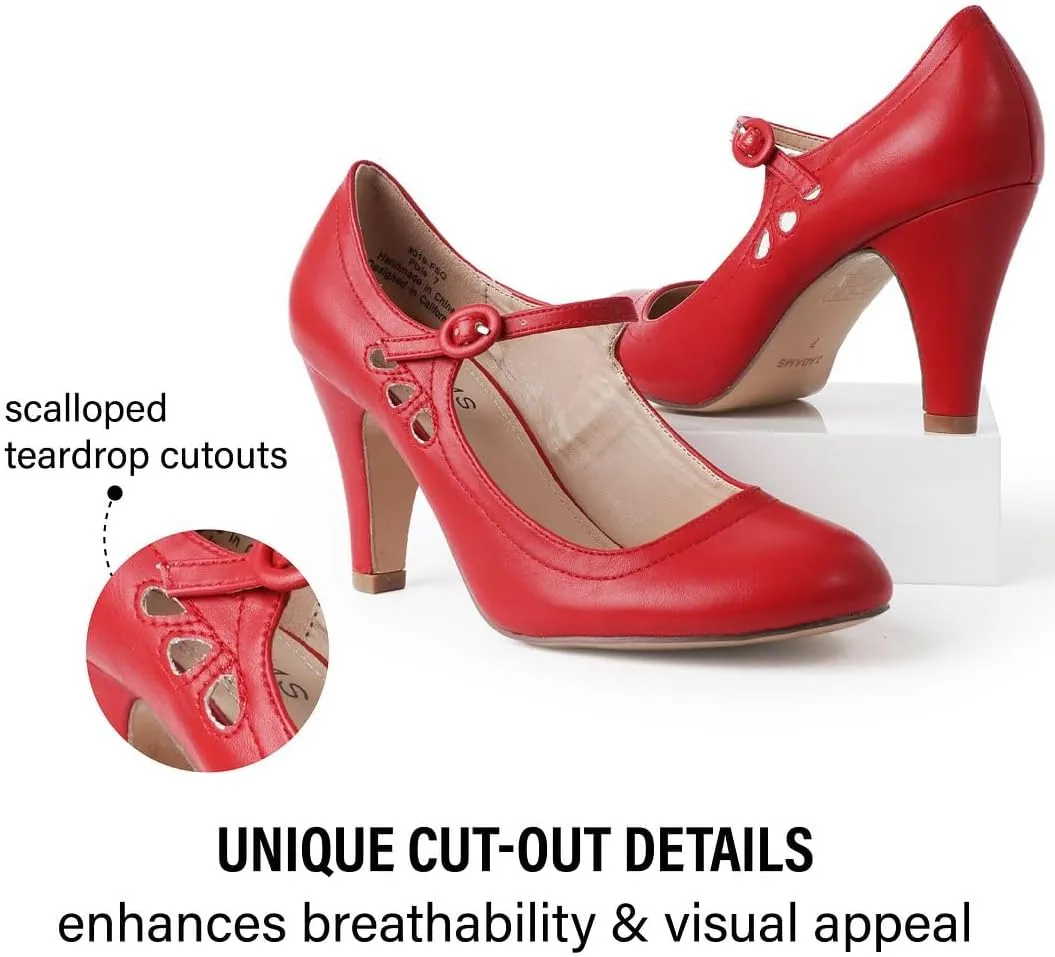 J. Adams Pixie Mary Jane Shoes Women Oxford Pumps - Cute Low Kitten High Heels - Retro Vintage Shoes for Women 1950s Mary Janes Round Toe Shoe with Ankle Strap - Women Dress Shoes