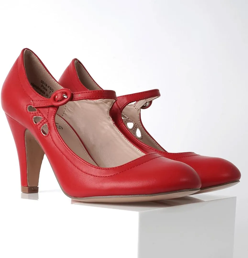 J. Adams Pixie Mary Jane Shoes Women Oxford Pumps - Cute Low Kitten High Heels - Retro Vintage Shoes for Women 1950s Mary Janes Round Toe Shoe with Ankle Strap - Women Dress Shoes