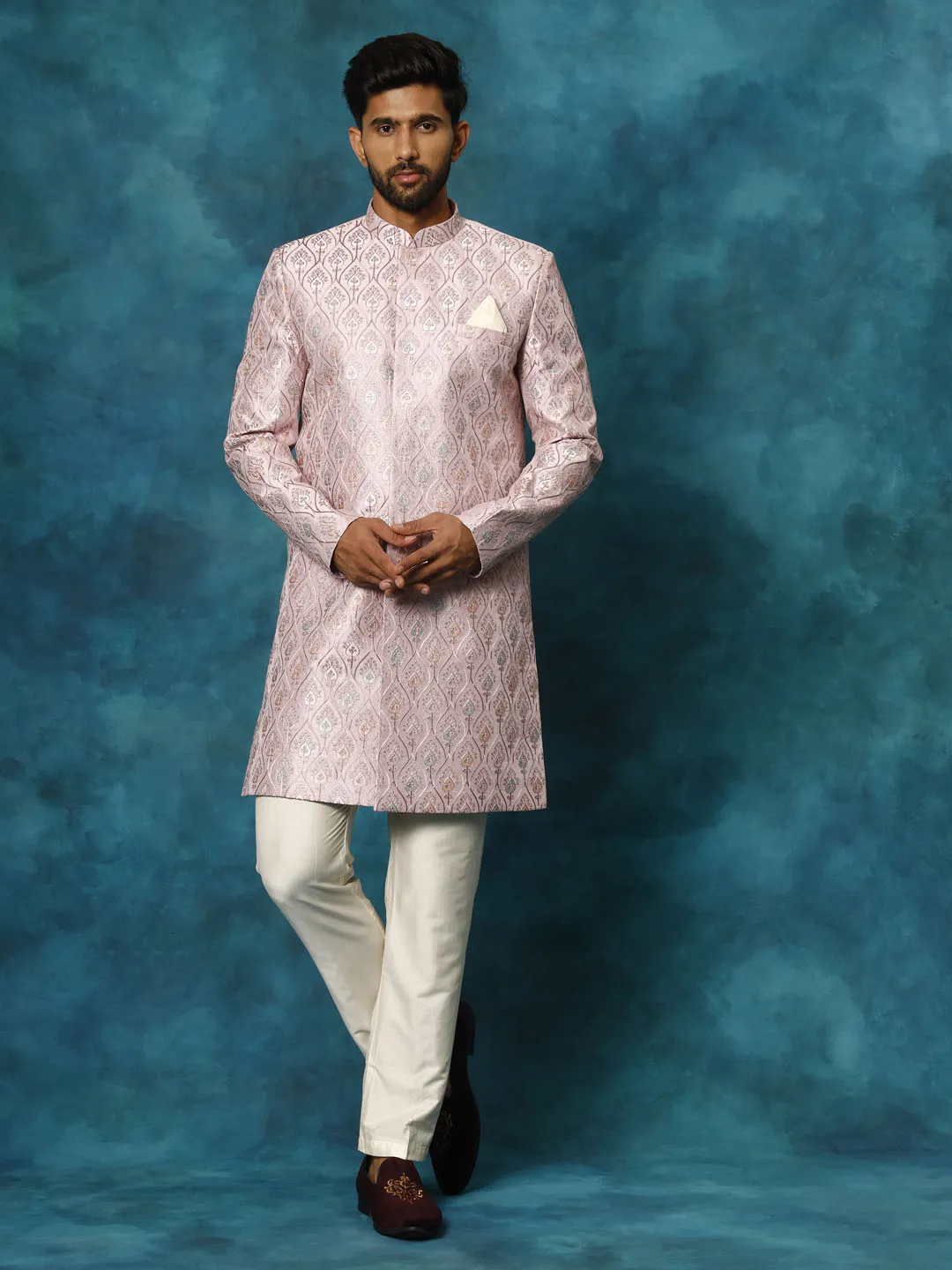 Jashvi Men's Purple Pastel Embroidered Sherwani Set