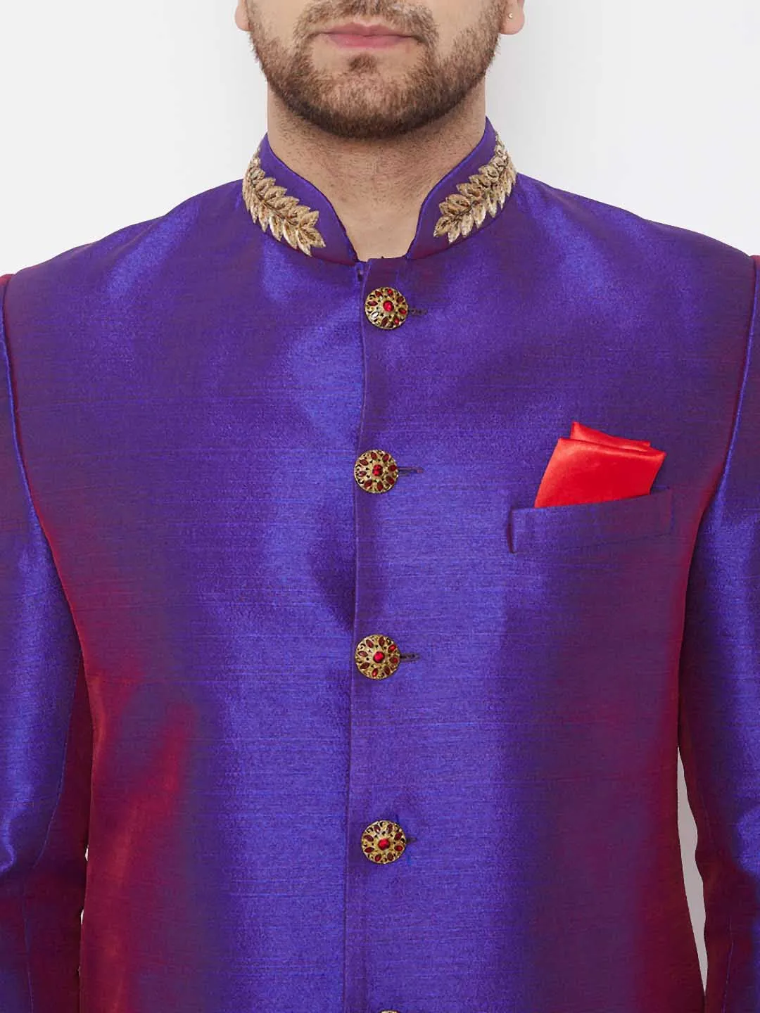 Jashvi Men's Purple Silk Blend Sherwani Top