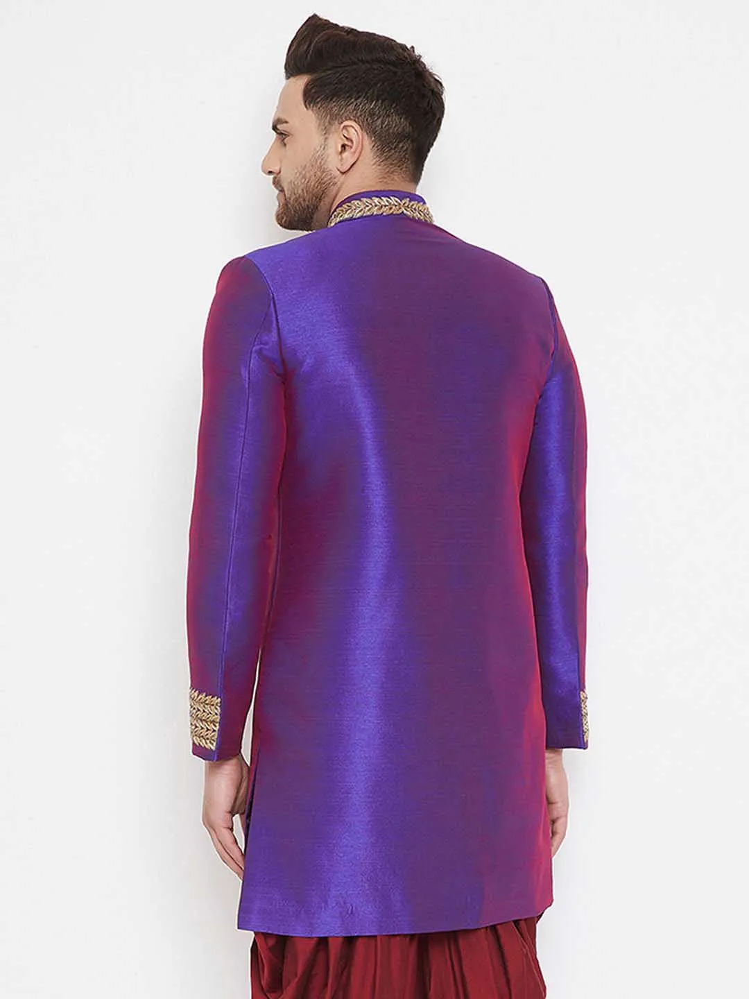 Jashvi Men's Purple Silk Blend Sherwani Top