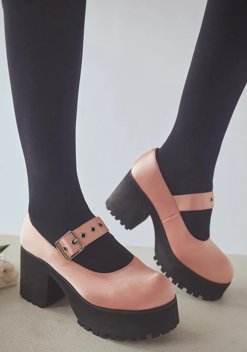 Just Peachy Satin Mary Janes