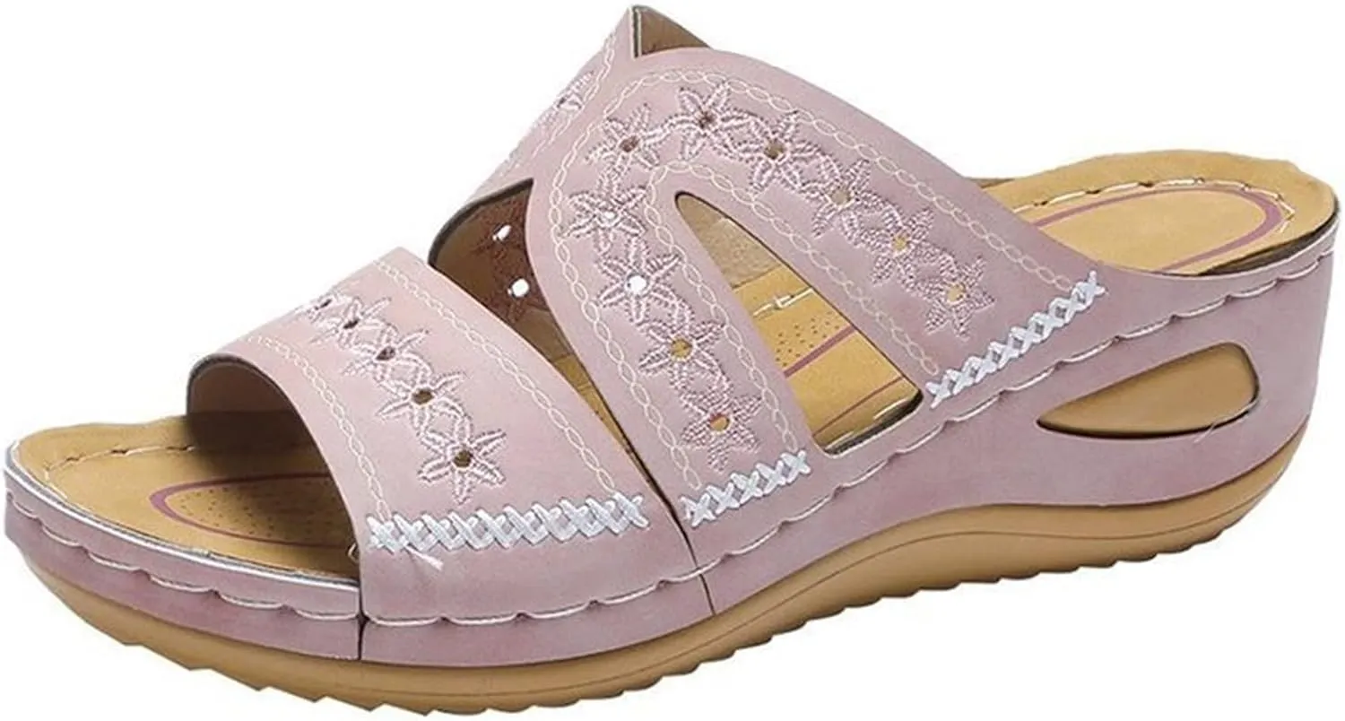 Lausiuoe Sandals Women Dressy Summer Flat Cute Casual Beach Shoes Fashion Orthotic Slides Comfy Slip On Orthopedic Slippers