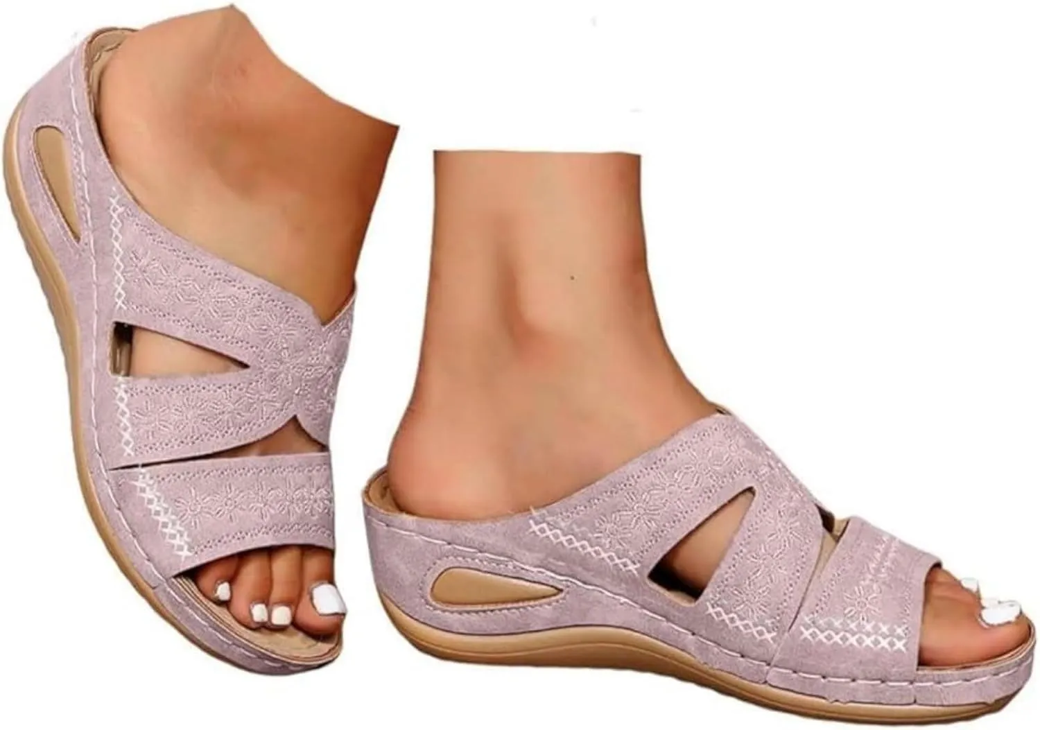Lausiuoe Sandals Women Dressy Summer Flat Cute Casual Beach Shoes Fashion Orthotic Slides Comfy Slip On Orthopedic Slippers
