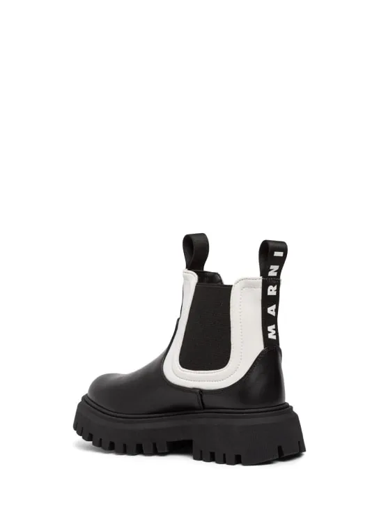 Marni Junior   Leather &amp; poly boots w/logo 