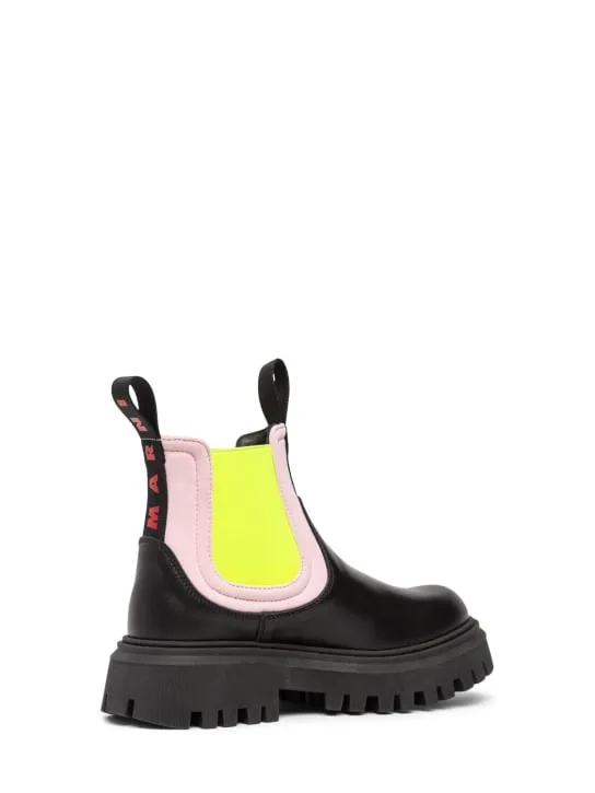 Marni Junior   Leather &amp; poly boots w/logo 