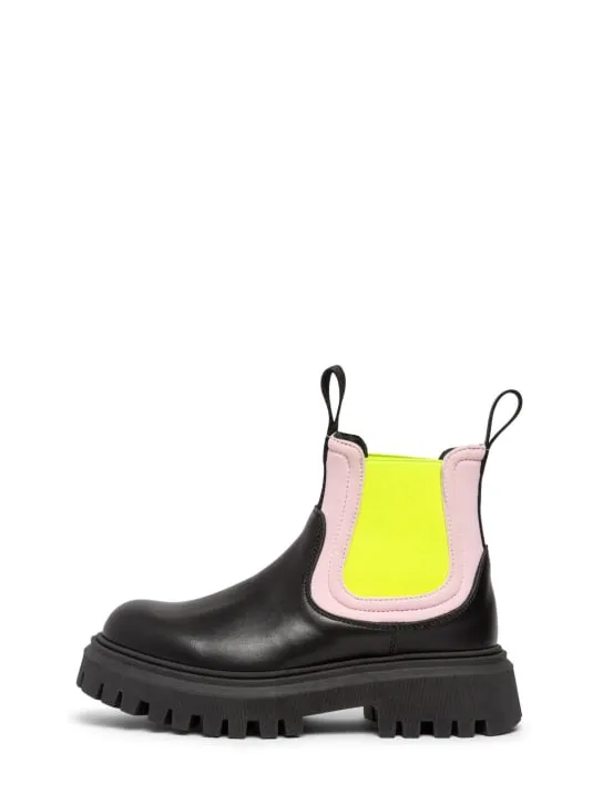 Marni Junior   Leather &amp; poly boots w/logo 