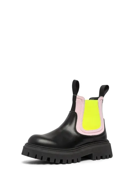 Marni Junior   Leather &amp; poly boots w/logo 