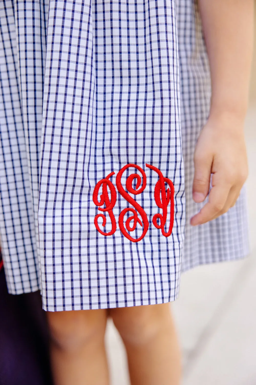 Mary Dal Dress - Nantucket Navy Windowpane with Richmond Red Ric Rac