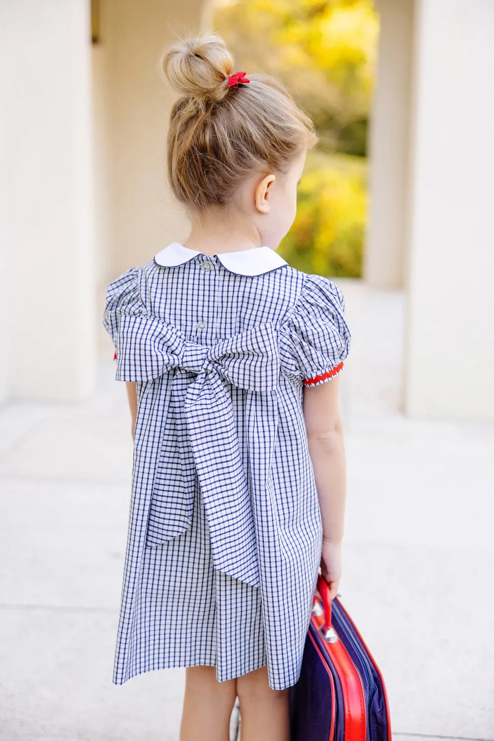 Mary Dal Dress - Nantucket Navy Windowpane with Richmond Red Ric Rac