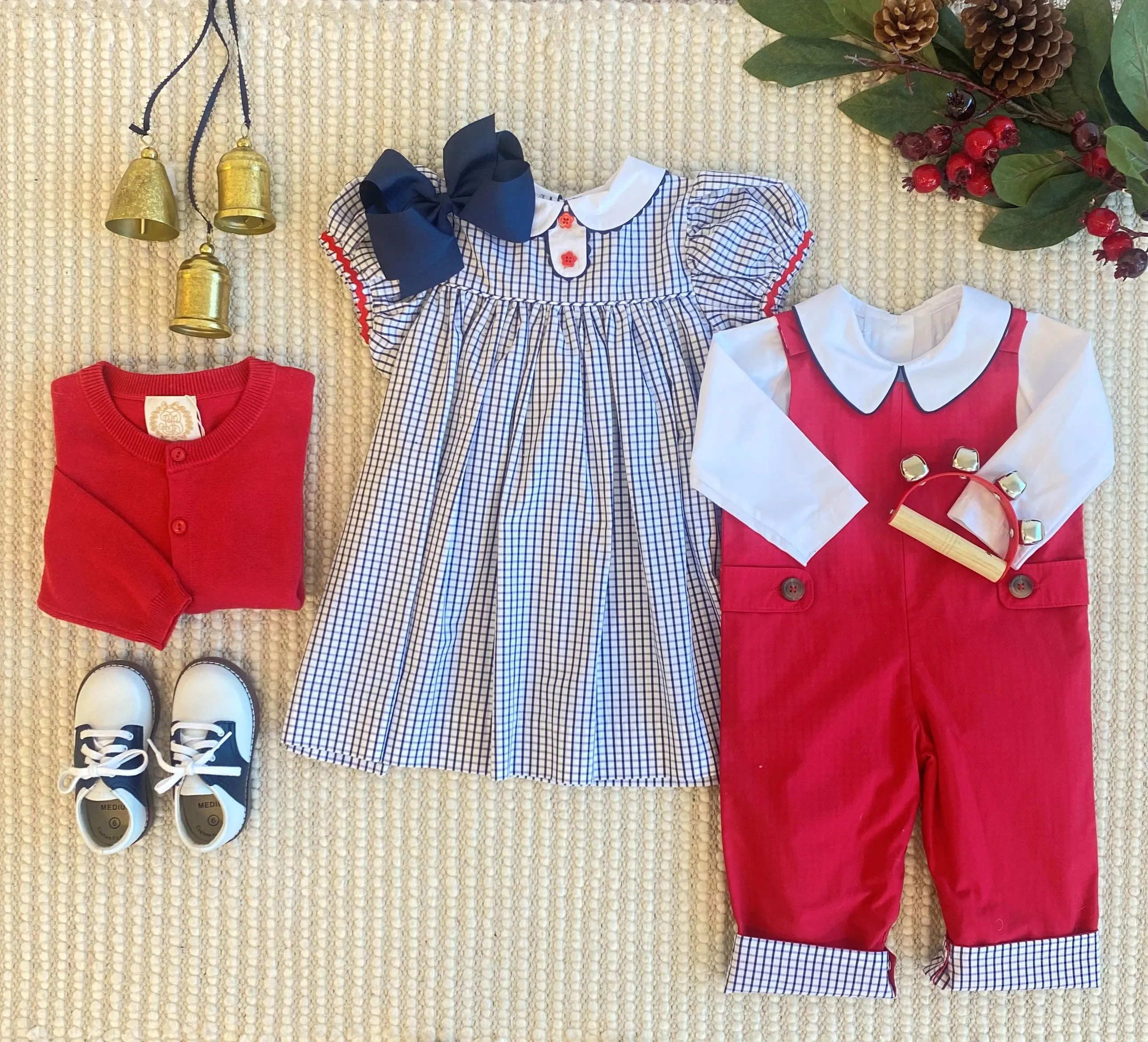 Mary Dal Dress - Nantucket Navy Windowpane with Richmond Red Ric Rac