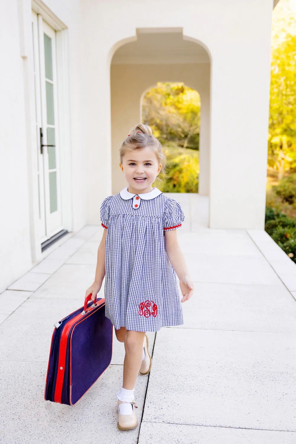 Mary Dal Dress - Nantucket Navy Windowpane with Richmond Red Ric Rac