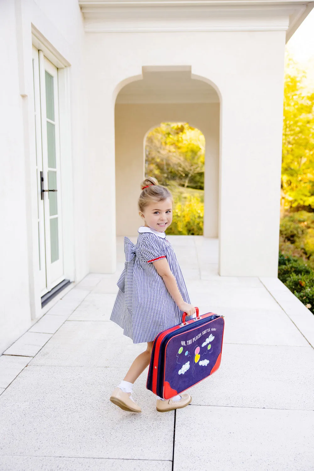 Mary Dal Dress - Nantucket Navy Windowpane with Richmond Red Ric Rac