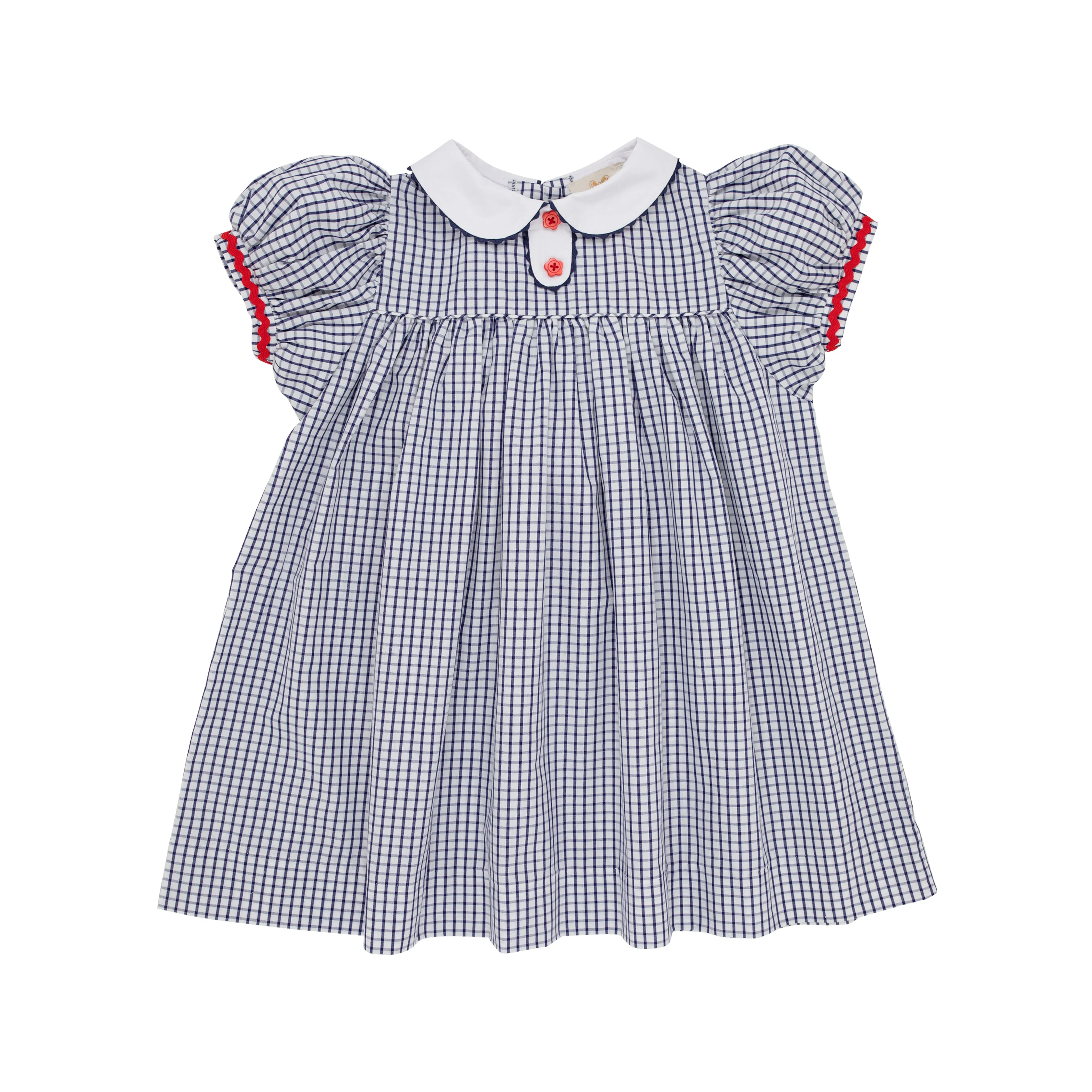 Mary Dal Dress - Nantucket Navy Windowpane with Richmond Red Ric Rac