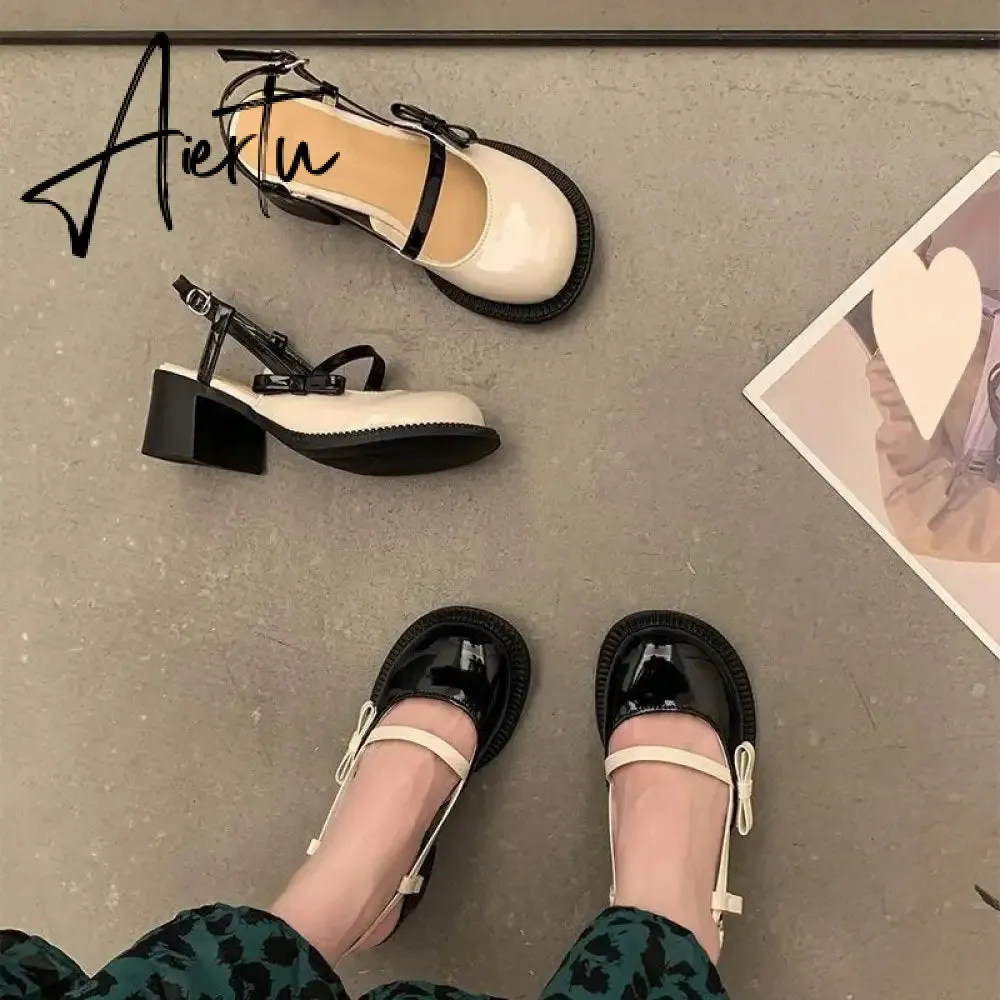 Mary Janes Platform Shoes Summer Buckle Bow Round Toe Sweet Casual Shoes Lolita Hollow Fairy Elegant Sandals Woman Shoes