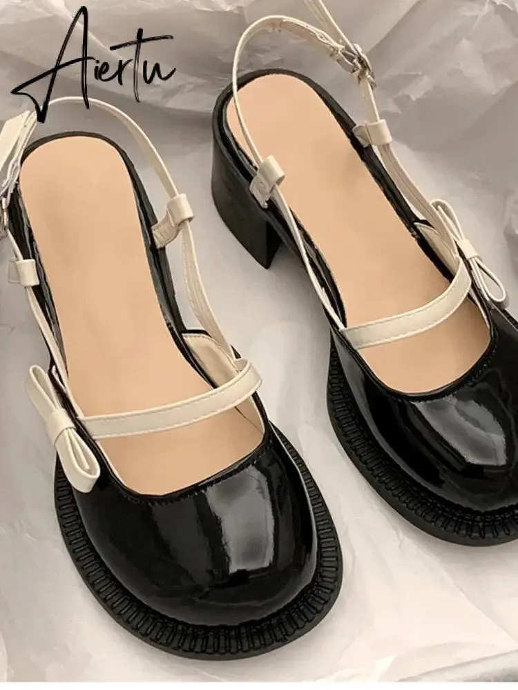 Mary Janes Platform Shoes Summer Buckle Bow Round Toe Sweet Casual Shoes Lolita Hollow Fairy Elegant Sandals Woman Shoes