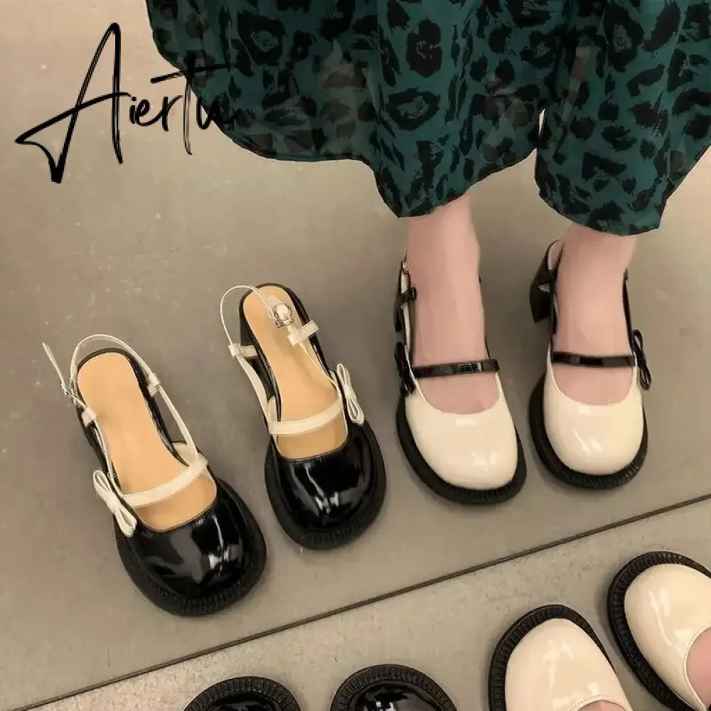 Mary Janes Platform Shoes Summer Buckle Bow Round Toe Sweet Casual Shoes Lolita Hollow Fairy Elegant Sandals Woman Shoes