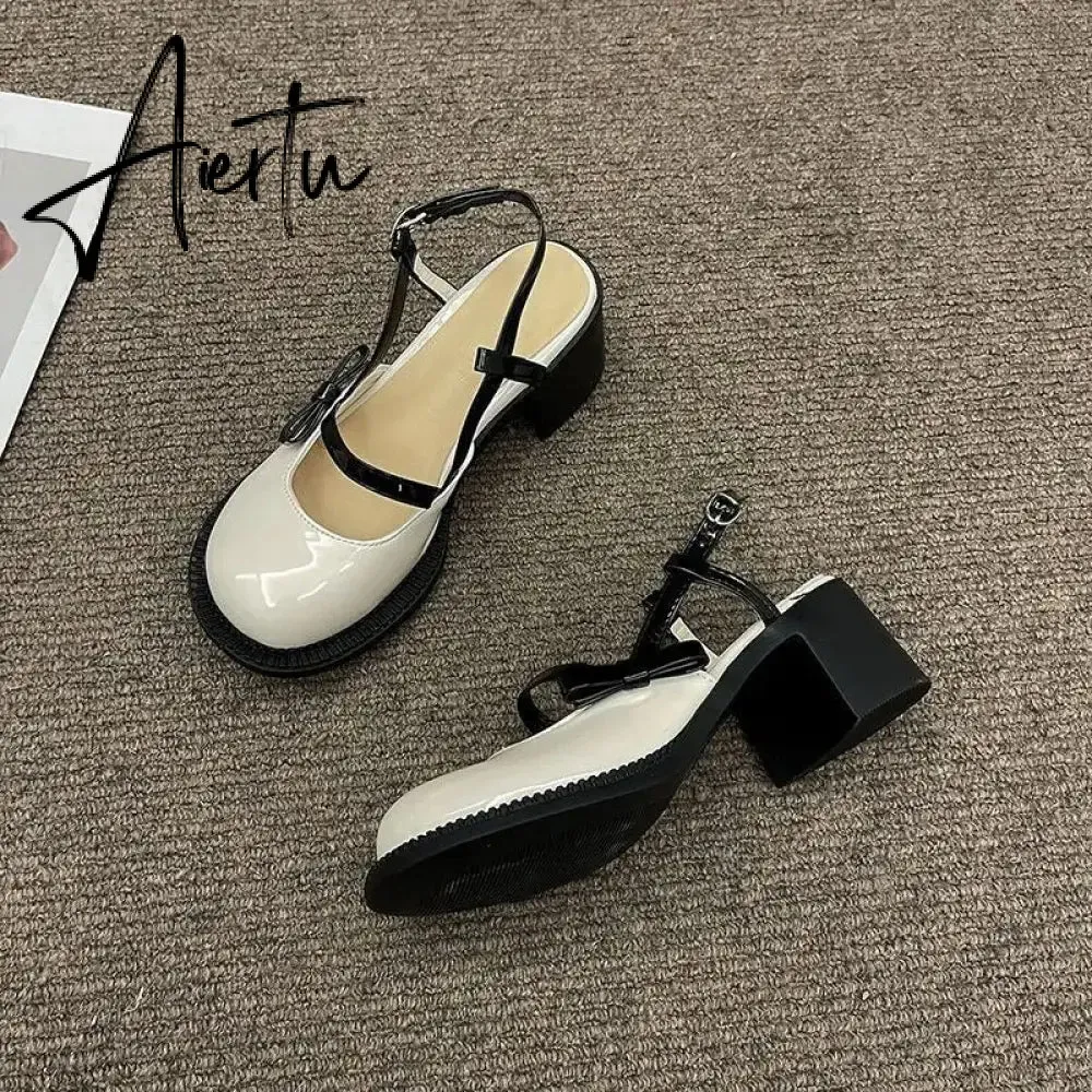 Mary Janes Platform Shoes Summer Buckle Bow Round Toe Sweet Casual Shoes Lolita Hollow Fairy Elegant Sandals Woman Shoes