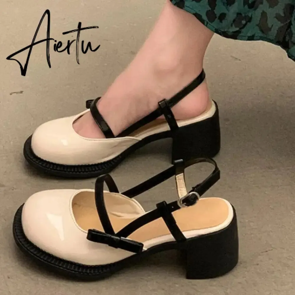 Mary Janes Platform Shoes Summer Buckle Bow Round Toe Sweet Casual Shoes Lolita Hollow Fairy Elegant Sandals Woman Shoes