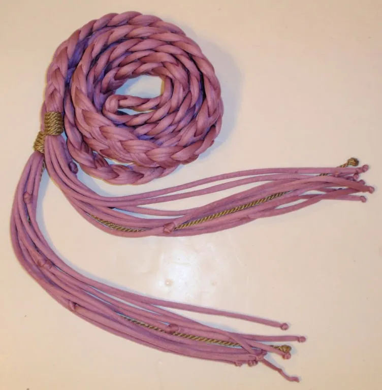 MARY MCFADDEN 1970s Mauve Pleated Gown,Rope Belt Size 10