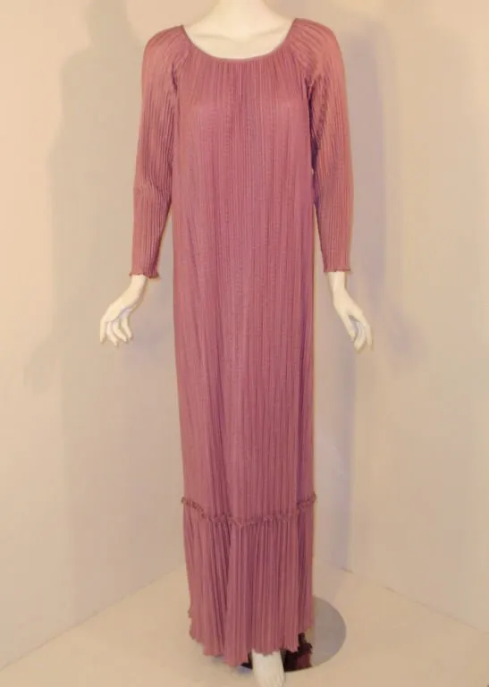 MARY MCFADDEN 1970s Mauve Pleated Gown,Rope Belt Size 10
