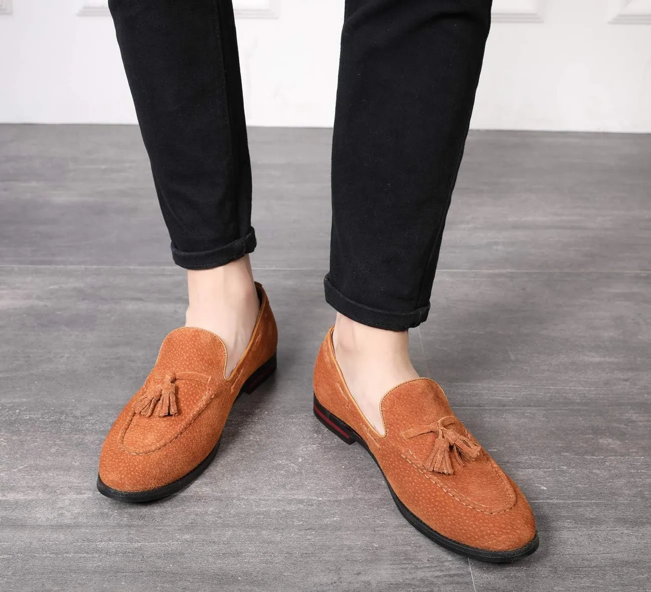 Mens Fashion Shoes Casual Dress Tassel Slip On Flats Suede Loafers for Driving Dating Prom