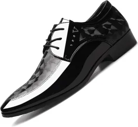 Men's Vintage Elegant Patent Leather Dress Shoes Lace-up Formal Business Oxfords Wedding Prom
