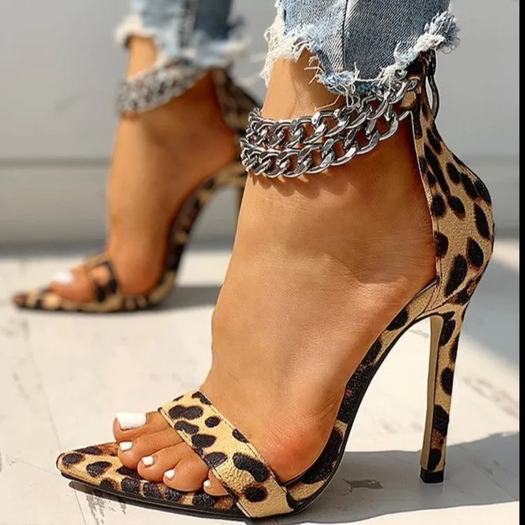 Metal chain sexy stiletto high heel sandals（HPSD098)