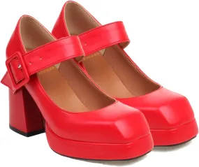 MOOMMO Women Classic Platform Mary Jane Heels Square Toe Chunky High Heel Mary Jane Shoes Ankle Strap Dress Lolita Pumps 4 Inch Block Heel Buckle Strap Sandals Party Casual Wedding Shoes 4-15 M US