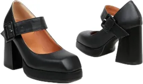 MOOMMO Women Classic Platform Mary Jane Heels Square Toe Chunky High Heel Mary Jane Shoes Ankle Strap Dress Lolita Pumps 4 Inch Block Heel Buckle Strap Sandals Party Casual Wedding Shoes 4-15 M US