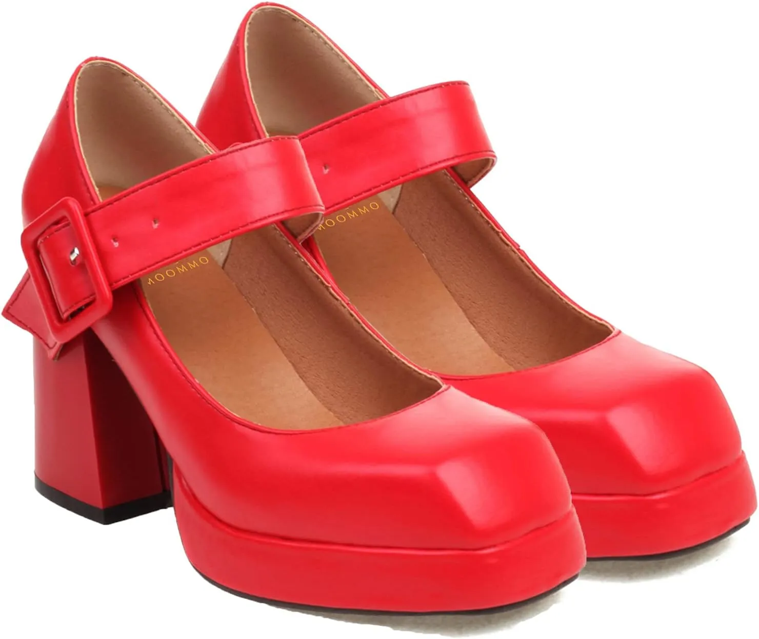 MOOMMO Women Classic Platform Mary Jane Heels Square Toe Chunky High Heel Mary Jane Shoes Ankle Strap Dress Lolita Pumps 4 Inch Block Heel Buckle Strap Sandals Party Casual Wedding Shoes 4-15 M US