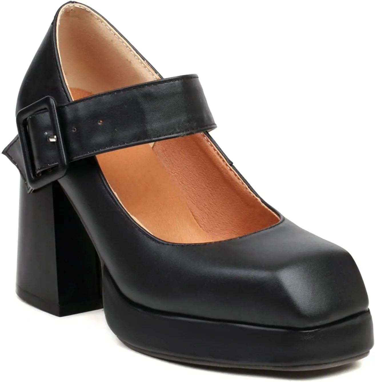 MOOMMO Women Classic Platform Mary Jane Heels Square Toe Chunky High Heel Mary Jane Shoes Ankle Strap Dress Lolita Pumps 4 Inch Block Heel Buckle Strap Sandals Party Casual Wedding Shoes 4-15 M US