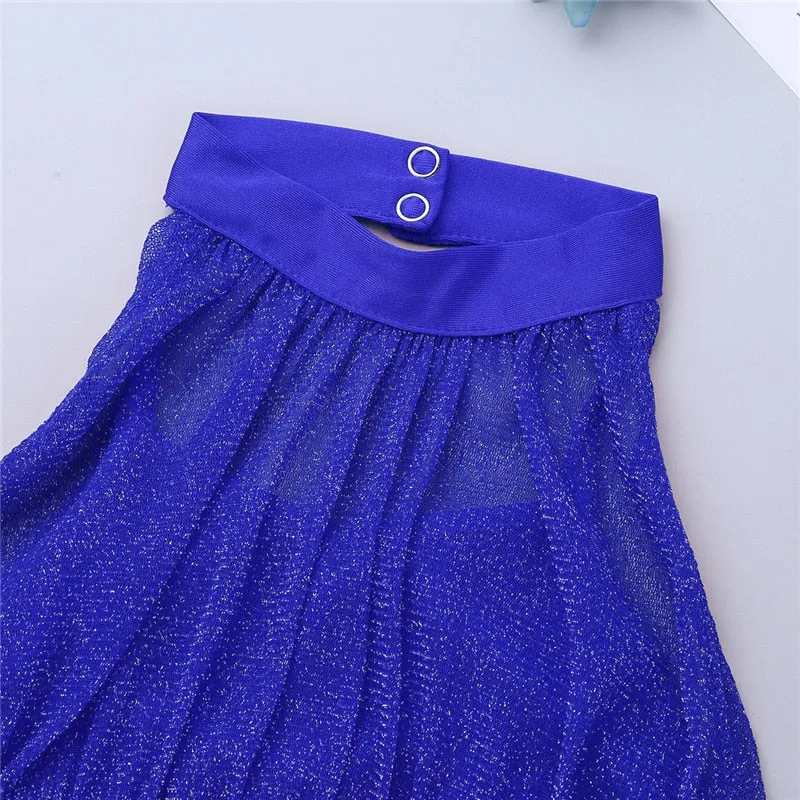 Obsessions #L100 Girls Lyrical High Neck Crop Top and Half Skirt-Two Piece Set