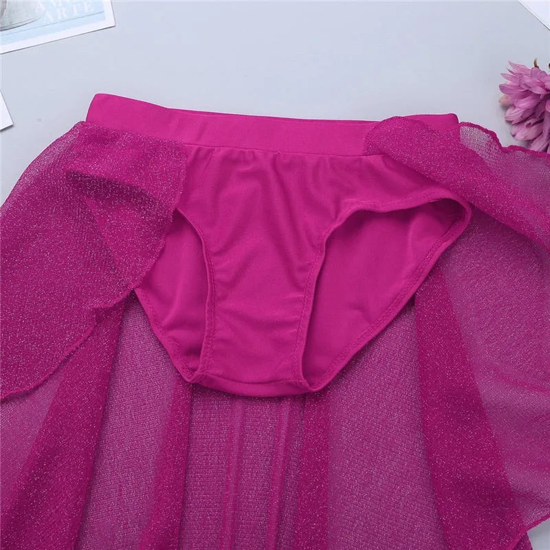 Obsessions #L100 Girls Lyrical High Neck Crop Top and Half Skirt-Two Piece Set