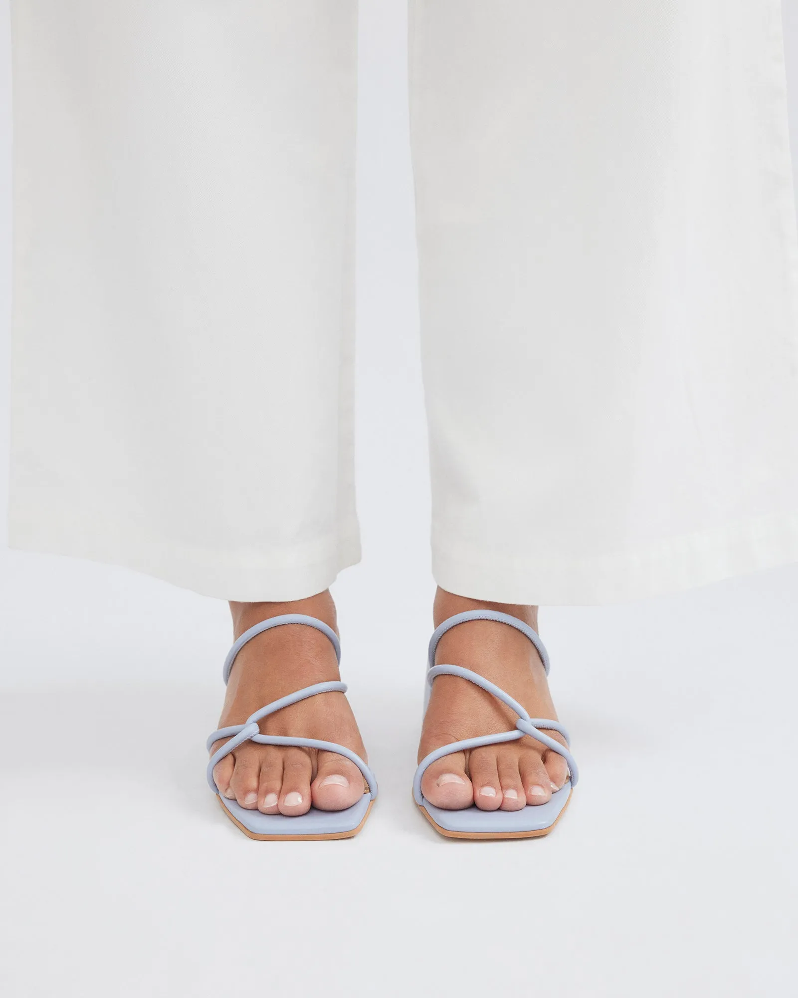 ORA MID HEEL SANDALS ICE BLUE LEATHER