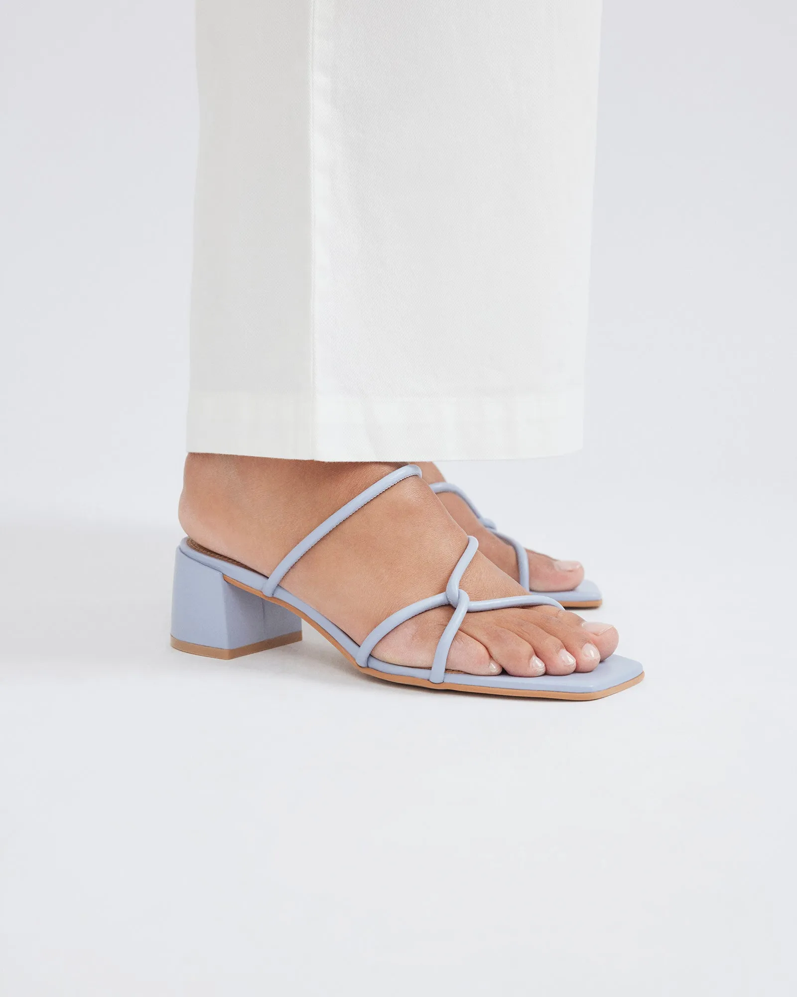 ORA MID HEEL SANDALS ICE BLUE LEATHER