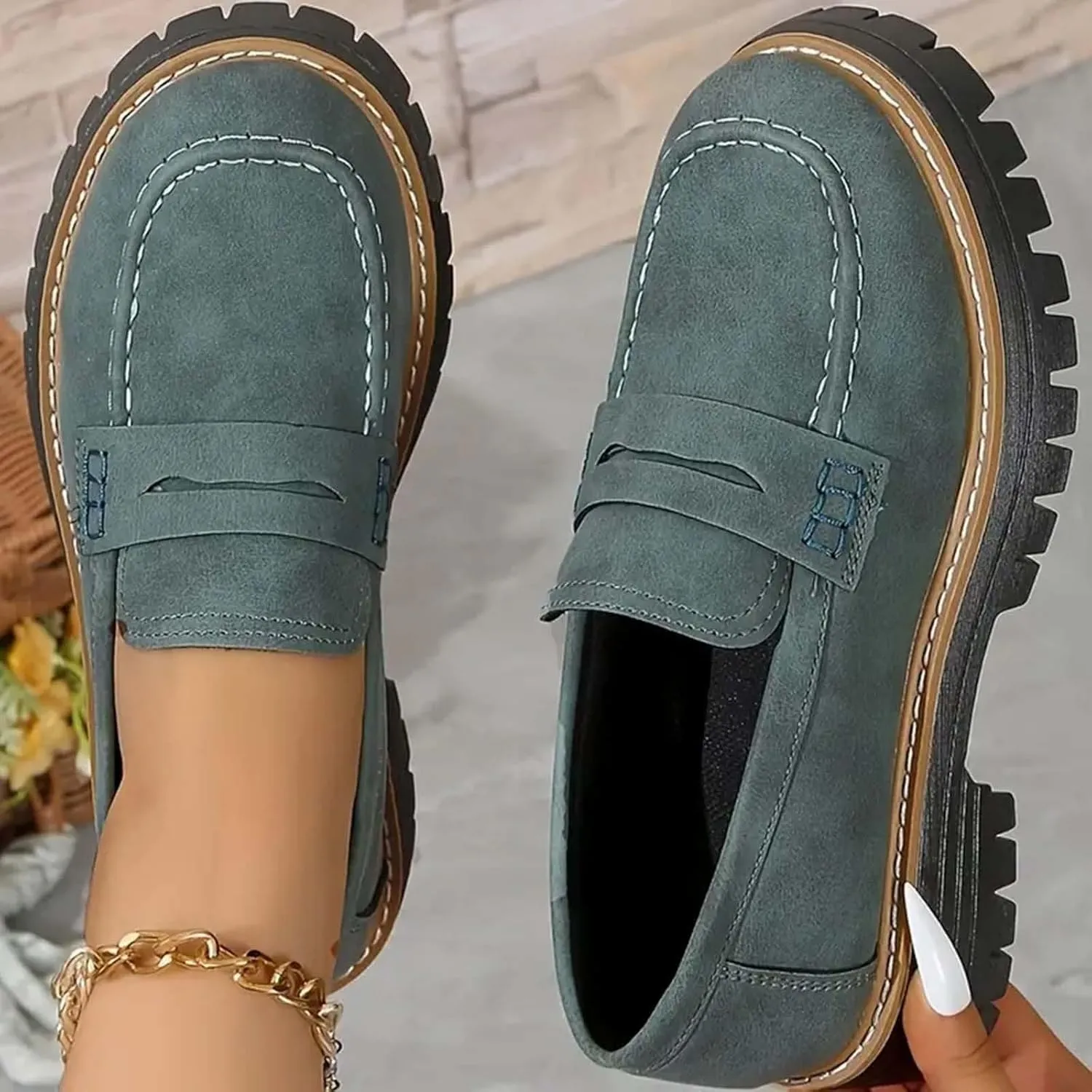 Orthoture-Orthopedic Platform Loafers Womens Round Toe Slip on Loafers Comfort Walking Shoes Lightweight Chunky Heel Loafers