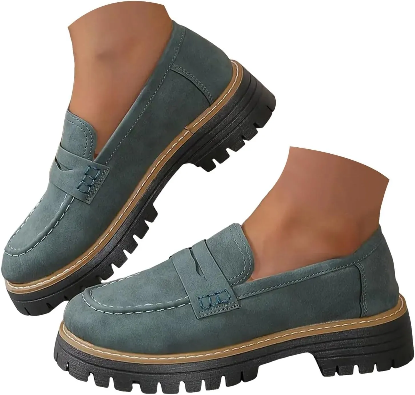 Orthoture-Orthopedic Platform Loafers Womens Round Toe Slip on Loafers Comfort Walking Shoes Lightweight Chunky Heel Loafers