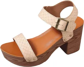 Platform Heels for Women Studded Platform High Heel Stylish Roman Block Heel Sandals with Buckle Ankle Strap