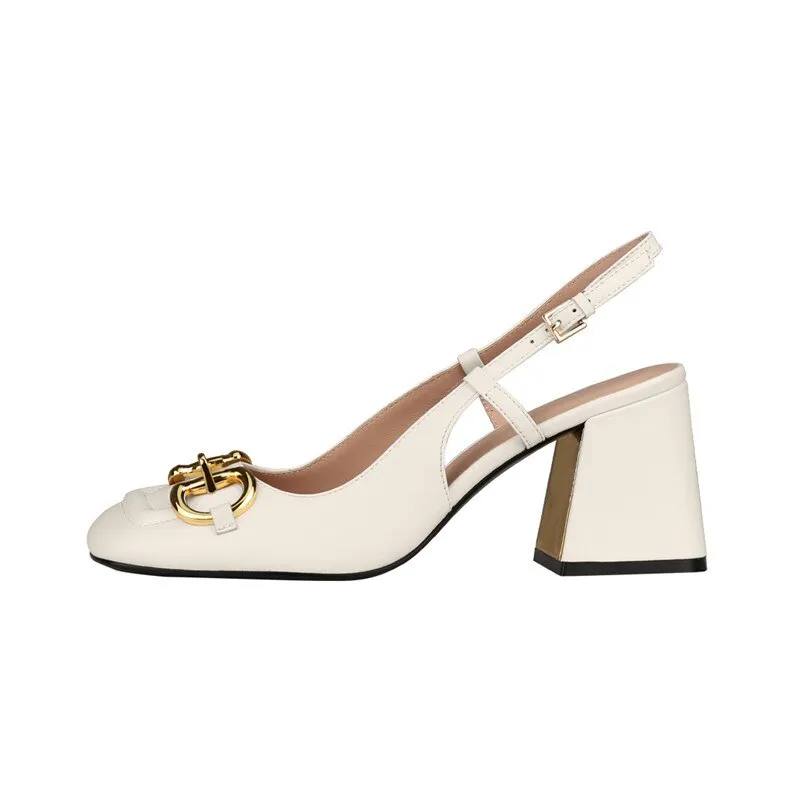 Purpdrank - Retro Thick Heel Nude Black Sandals Women Shoes Sexy Ankle Strap Metal Mary Janes Casual Slingback Pumps Dress Shoes For Woman