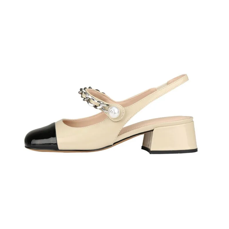 Purpdrank - Retro Thick Heel Nude Black Sandals Women Shoes Sexy Ankle Strap Metal Mary Janes Casual Slingback Pumps Dress Shoes For Woman