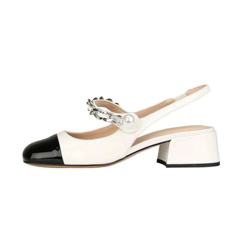 Purpdrank - Retro Thick Heel Nude Black Sandals Women Shoes Sexy Ankle Strap Metal Mary Janes Casual Slingback Pumps Dress Shoes For Woman