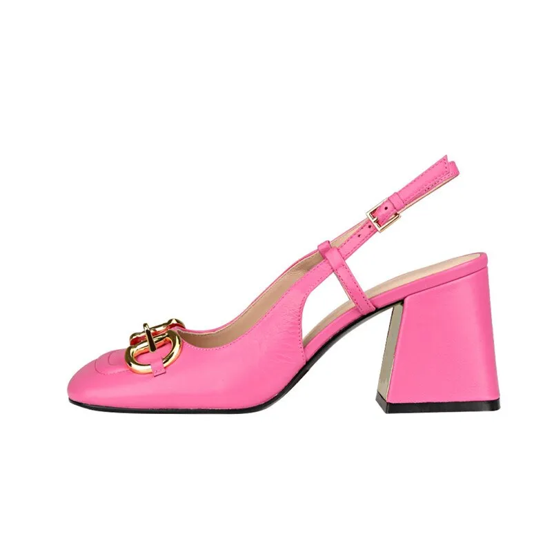Purpdrank - Retro Thick Heel Nude Black Sandals Women Shoes Sexy Ankle Strap Metal Mary Janes Casual Slingback Pumps Dress Shoes For Woman