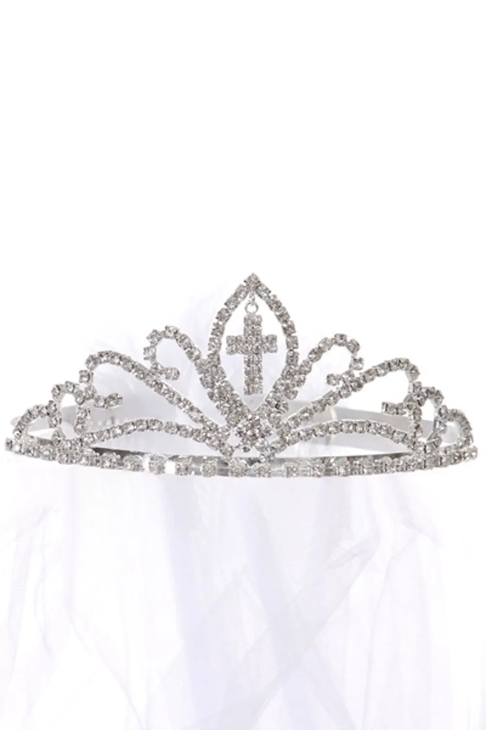 Rhinestone Cross Tiara with Veil