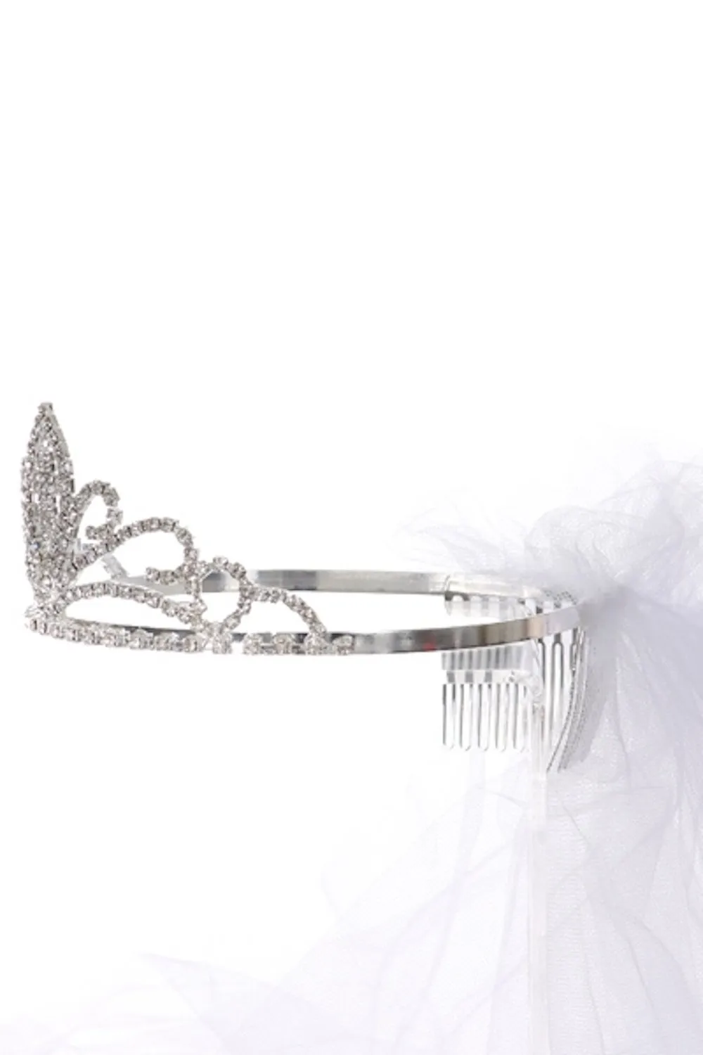 Rhinestone Cross Tiara with Veil