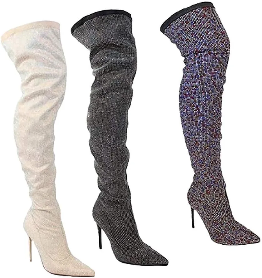 Rhinestone Thigh High Over The Knee Fashion Boots for Women