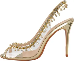 sexytag Women's Crystal Clear Heels Jewel Embellished Peep Toe Stiletto Slingback High Heels Sandals