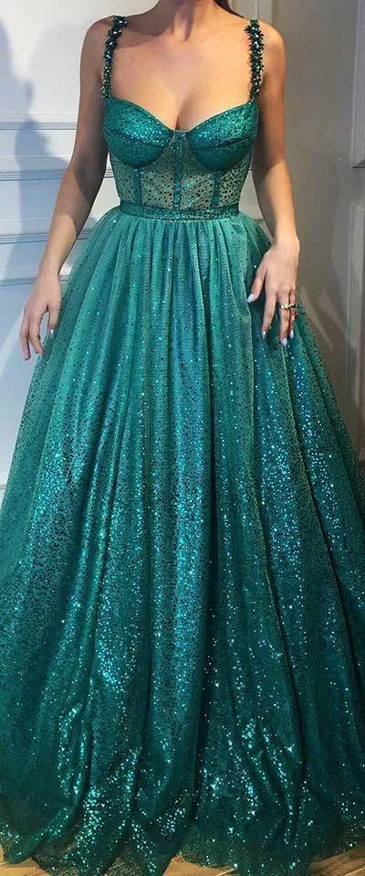 Sparkly Spaghetti Straps Unique Prom Dresses, Party Queen Dress, Evening Dress, PD0800