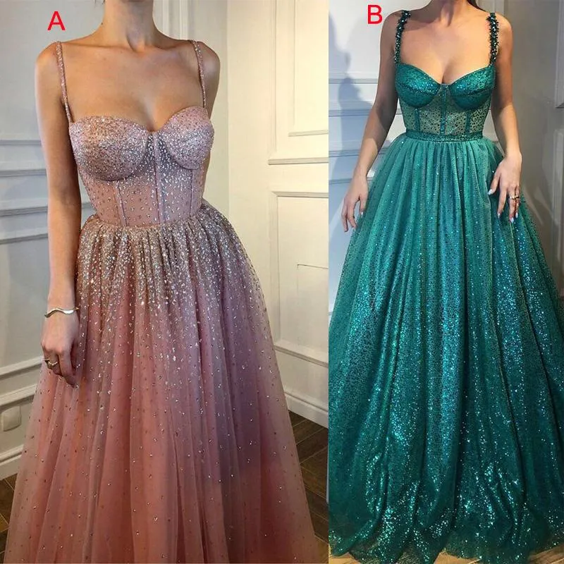 Sparkly Spaghetti Straps Unique Prom Dresses, Party Queen Dress, Evening Dress, PD0800