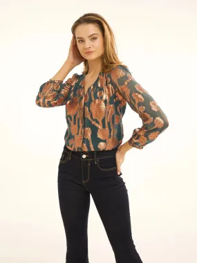 Stardust Betty Blouse-Emerald & Bronze